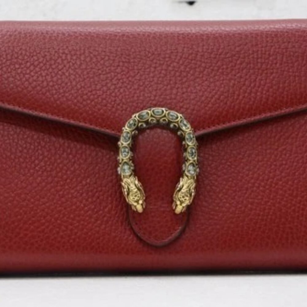 GUCCI Dionysus Mini Red Clutch 401231 496334 w/ Silver Chain Strap - Picture 1 of 15